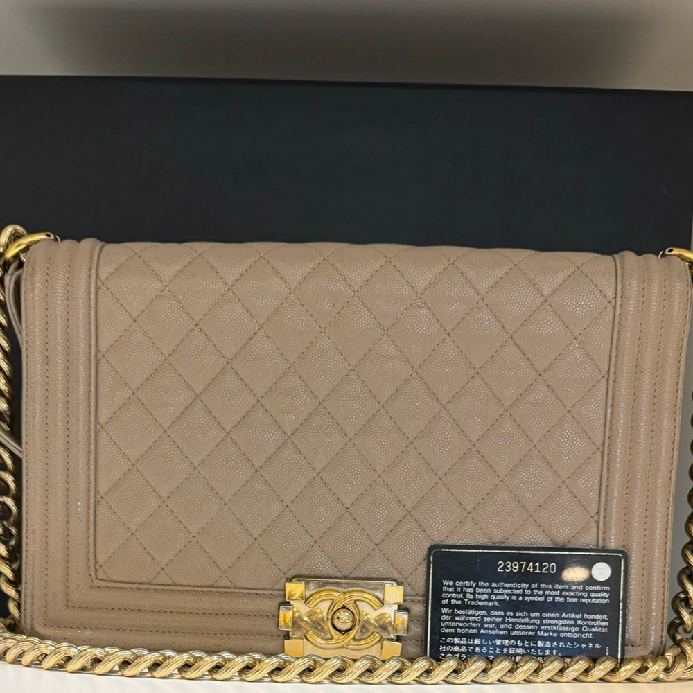 CHANEL Boy Bag - Tan with Gold Chain